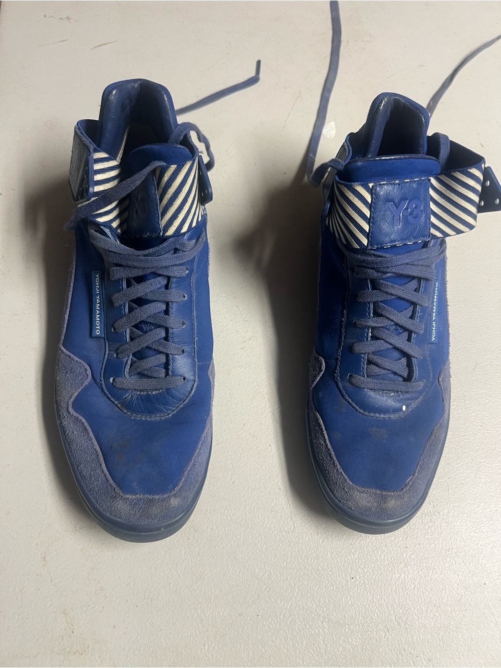 adidas Y-3 Men's Blue High-Top Sneakers with Striped Ankle Strap. 1 insole miss